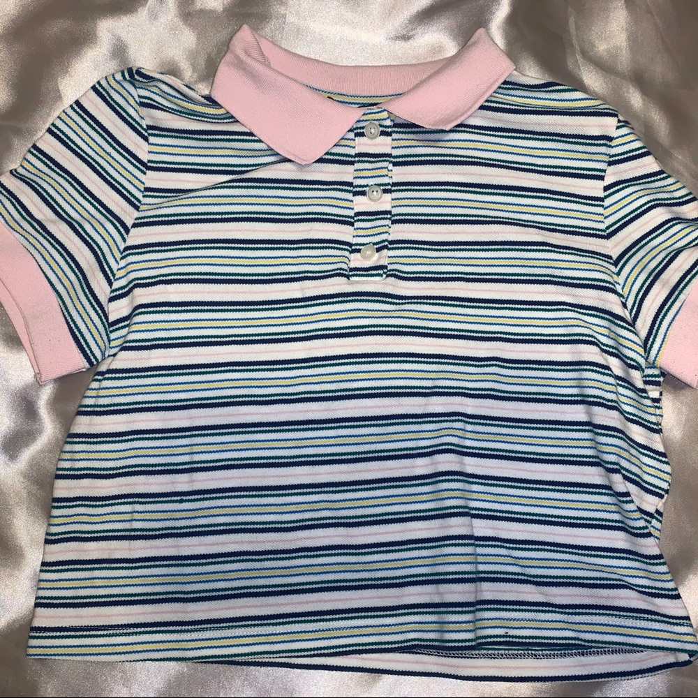 90s Striped Collard Crop Top 🌸🌈